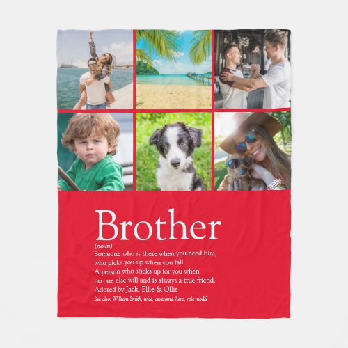 Brother Definition Cool Fun Photo Collage Red Fleece Blanket