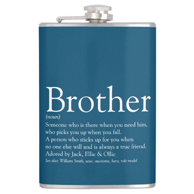 Brother Definition Saying Fun Blue Flask (Front)