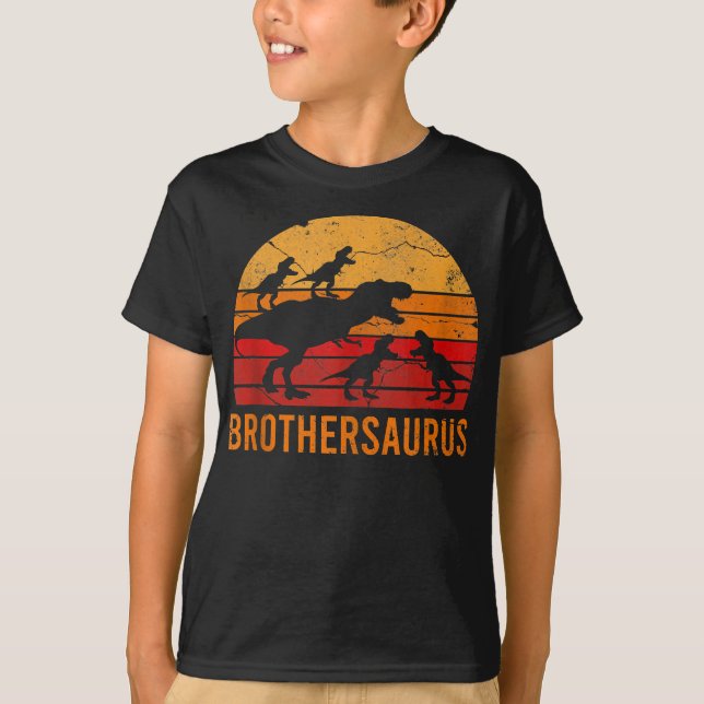 Brother Dinosaur 5 kid Funny Big Little Brother T-Shirt (Front)