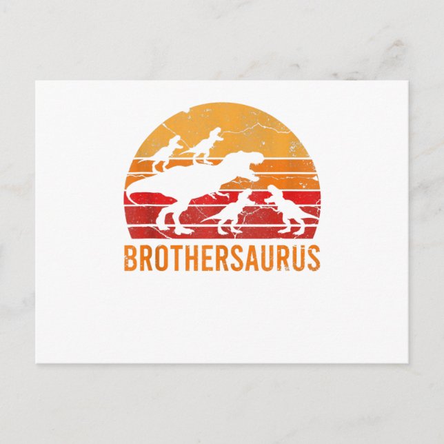 Brother Dinosaur 5 Kids Funny Big Little Gift Postcard (Front)
