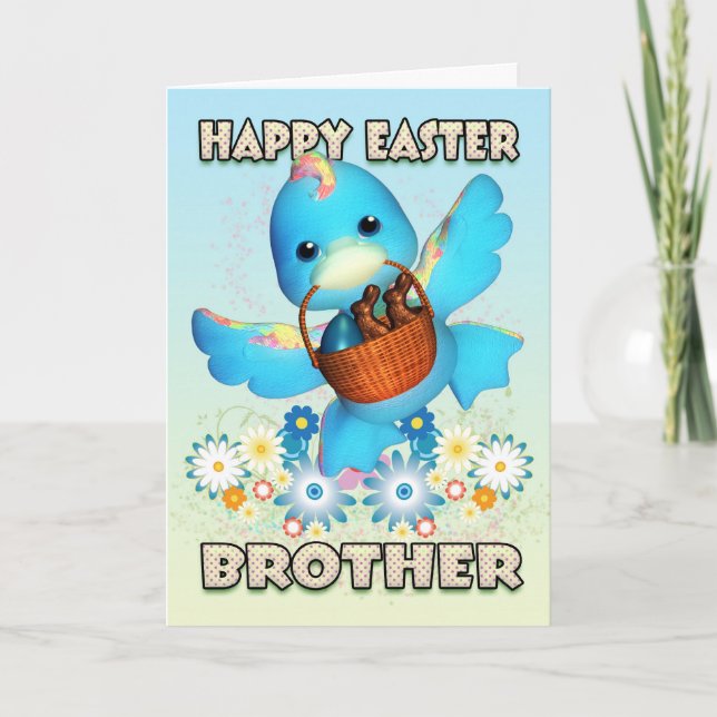 Brother Easter Card - Cute Duck With Basket Of Tre (Front)