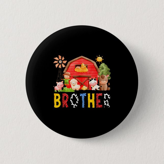 Brother Farm Cow Birthday Boy Matching Family Matc Button (Front)