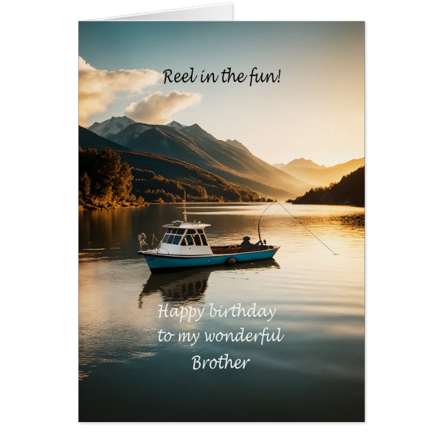 Brother Fishing From a Boat Birthday Cards (Front)