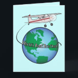 Brother Happy Birthday with Airplane Big Card<br><div class="desc">Tell you brother that he's the world's best brother with this card featuring an airplane circling the world. For matching items type "penguincornerstore airplane" into the Zazzle search bar.</div>