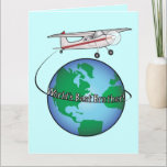 Brother Happy Birthday with Airplane Big Card<br><div class="desc">Tell you brother that he's the world's best brother with this card featuring an airplane circling the world. For matching items type "penguincornerstore airplane" into the Zazzle search bar.</div>