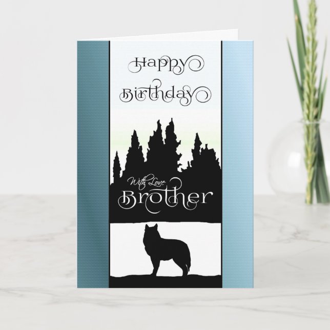Brother Happy Birthday - Wolf Silhouette / Nature Card (Front)