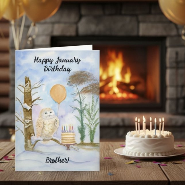 Brother Happy January Birthday Owl Cake Card (Creator Uploaded)