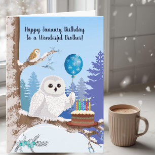Brother Happy January Birthday Snowy Owl Card