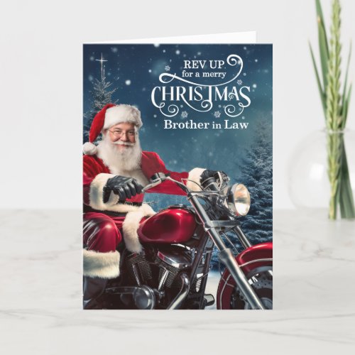 Brother in Law Biker Santa Christmas Winter Pines Holiday Card