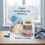 Brother in Law  Happy Groundhog Day Birthday  Card<br><div class="desc">This hand-painted watercolor and pen illustration features a cute groundhog peeking out of his den as he reaches for a chocolate and vanilla cake topped with strawberries,  blueberries,  and boysenberries. A funny card for a brother-in-law!</div>
