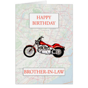 Brother-in-Law Map and Motorbike Birthday Cards