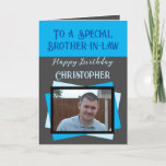 Brother in law photo name grey blue birthday card<br><div class="desc">To a special brother-in-law.
Happy birthday.
Add a name and photo.
Grey,  blue and black.</div>