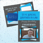 Brother in law photo name grey blue birthday card<br><div class="desc">To a special brother-in-law.
Happy birthday.
Add a name and photo.
Grey,  blue and black.</div>