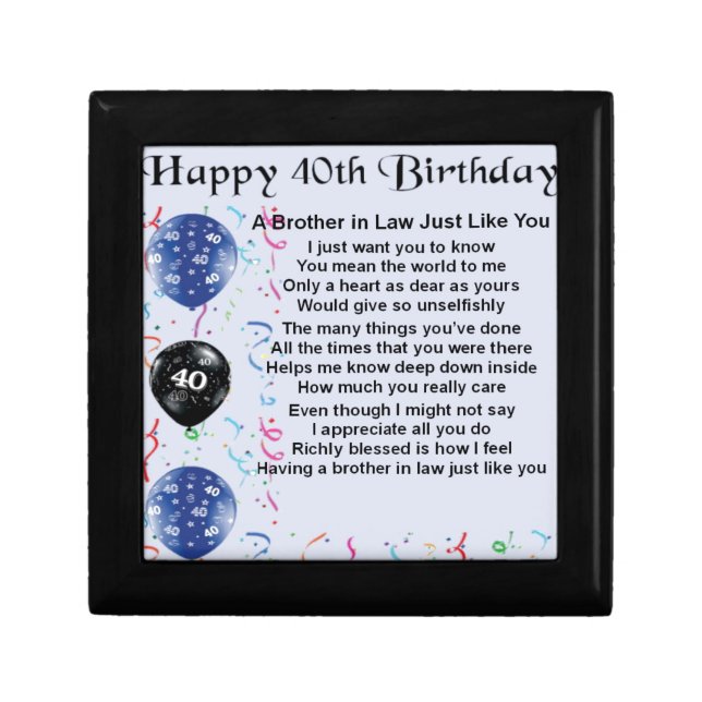 Brother in Law Poem 40th Birthday Keepsake Box (Front)