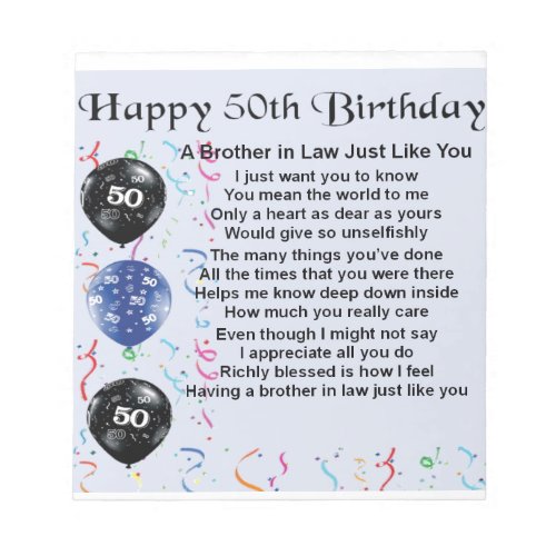 Brother in Law Poem 50th Birthday Notepad