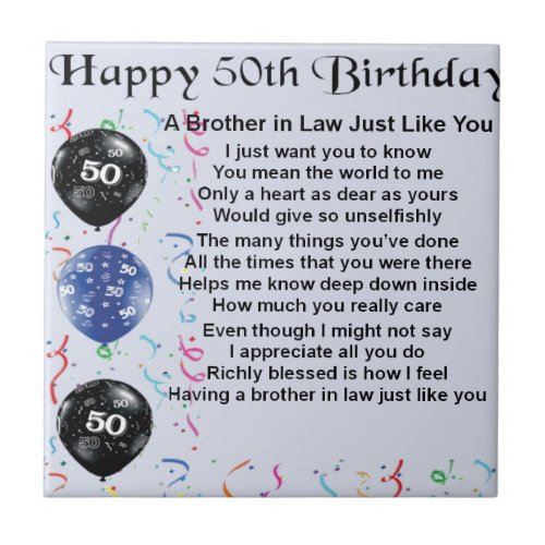Brother in Law Poem 50th Birthday Tile