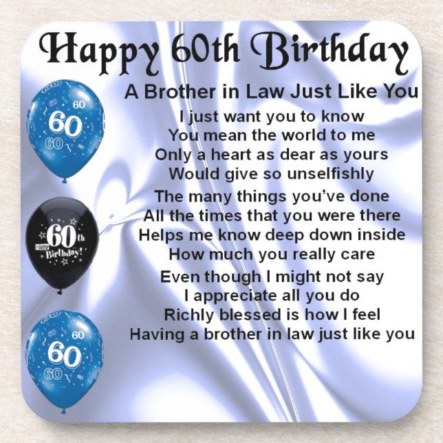 Brother in Law Poem 60th Birthday Beverage Coaster (Front)