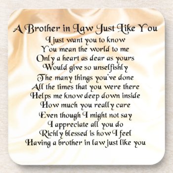 Brother In Law Poem - Cream Beverage Coaster by Lastminutehero at Zazzle