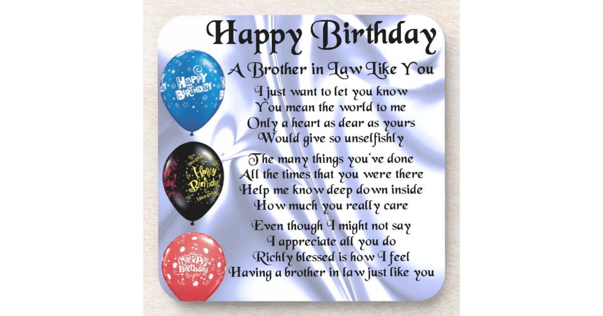 Brother in Law Poem - Happy Birthday Drink Coaster | Zazzle