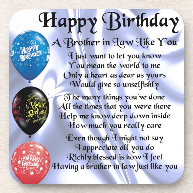 Brother in Law Poem -  Happy Birthday Drink Coaster (Front)