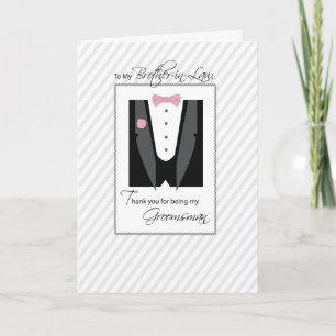 Brother-in-Law, Thanks Groomsman, Rose Color Thank You Card