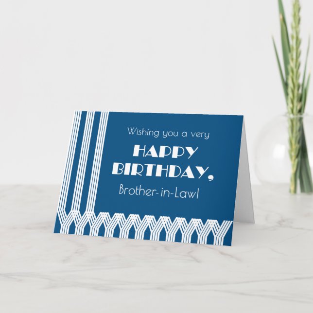 Brother in Laws Birthday Art Deco Patterns on Blue Holiday Card (Front)