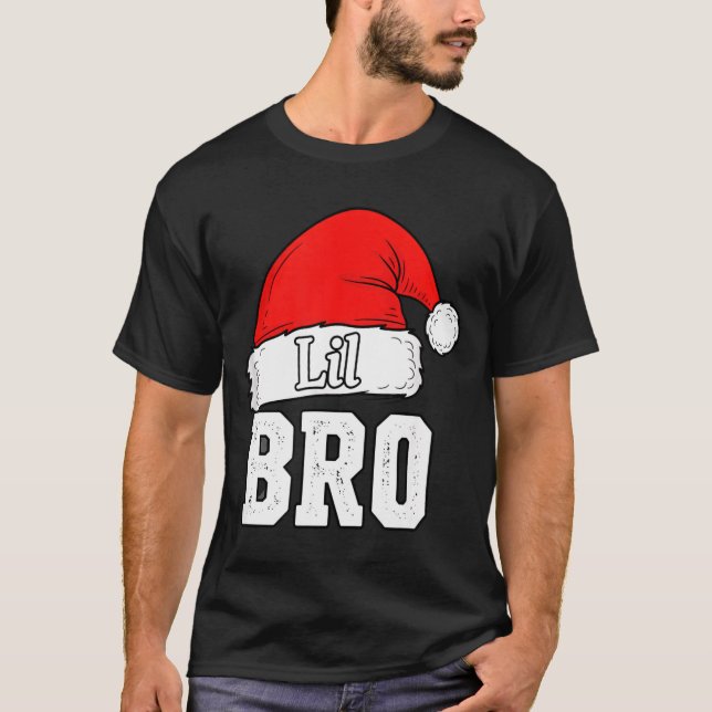 Brother Lil Bro Santa Hat Christmas Little Brother T-Shirt (Front)