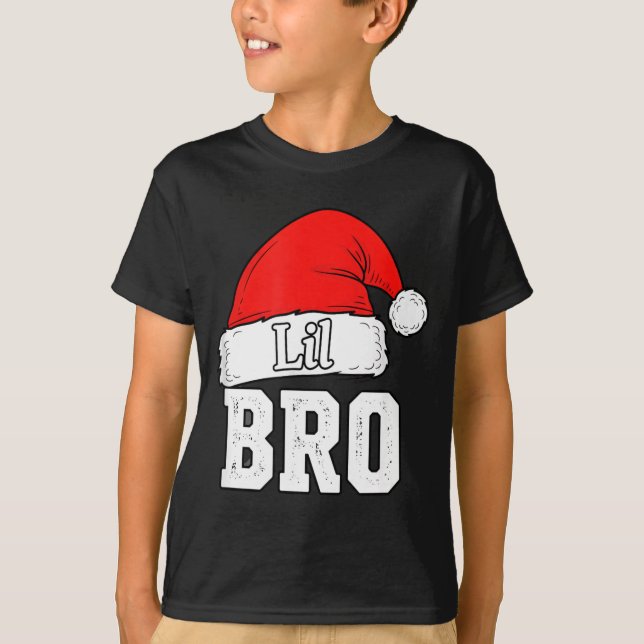 Brother Lil Bro Santa Hat Christmas Little Brother T-Shirt (Front)
