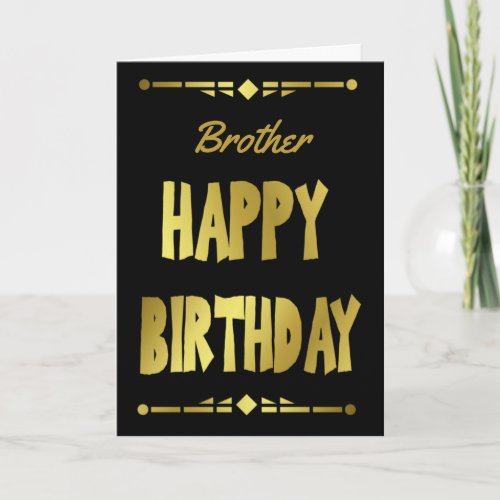Brother Modern Black Gold Happy Birthday Card