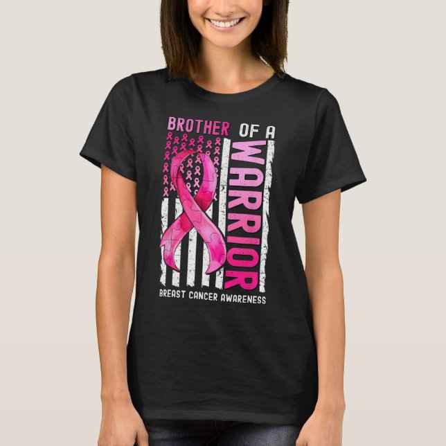 Brother Of A Warrior Breast Cancer Usa Flag Awaren T-Shirt (Front)