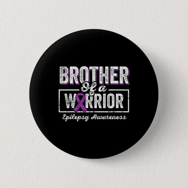 Brother Of A Warrior Epilepsy Brother Purple Ribbo Button (Front)