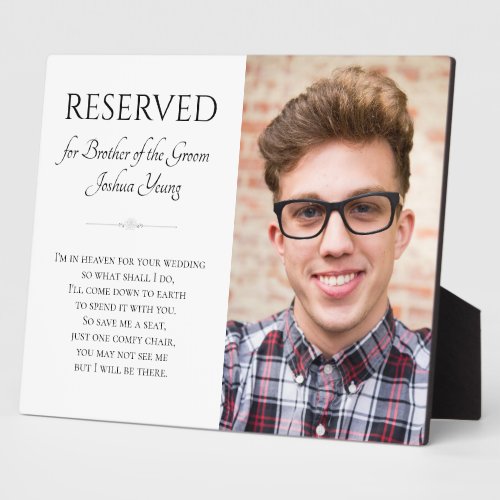 Brother of Groom In Heaven Photo Save Seat Wedding Plaque
