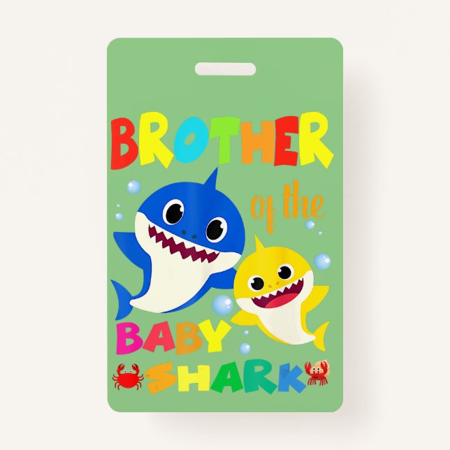 Brother Of The Baby Shark Birthday Brother Shark Badge (Front)