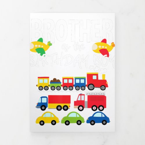 Brother Of The Birthday Boy Car Trucks Trains Gift Tri_Fold Announcement