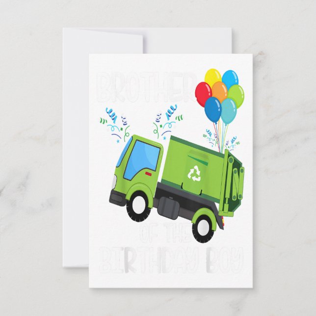 Brother Of The Birthday Boy Garbage Truck Gift RSVP Card (Front)