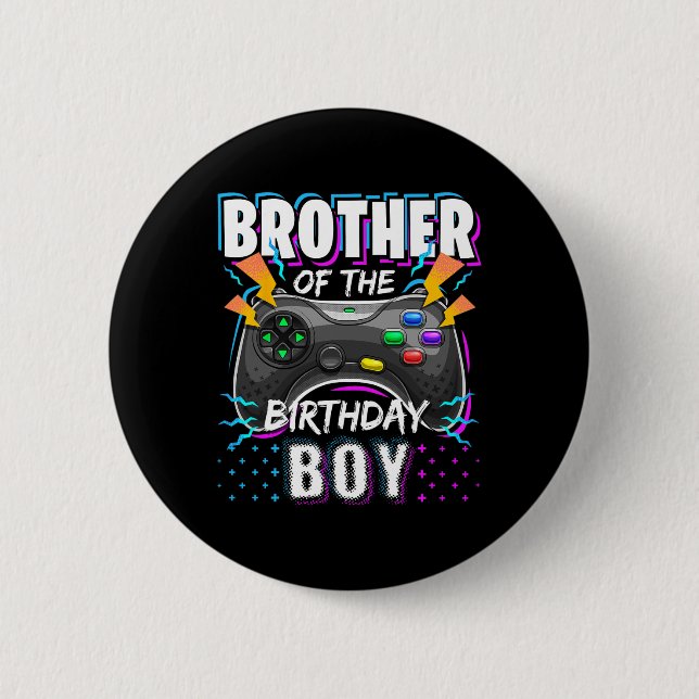 Brother Of The Birthday Boy Matching Video Game Bi Button (Front)