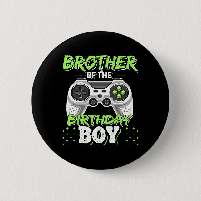 Brother Of The Birthday Boy Matching Video Game Bi Button (Front)