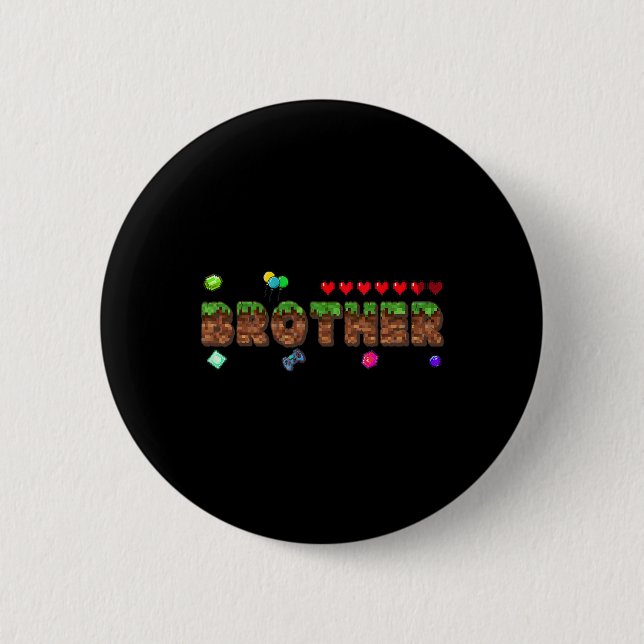Brother Of The Birthday Boy Pixel Game Matching Fa Button (Front)