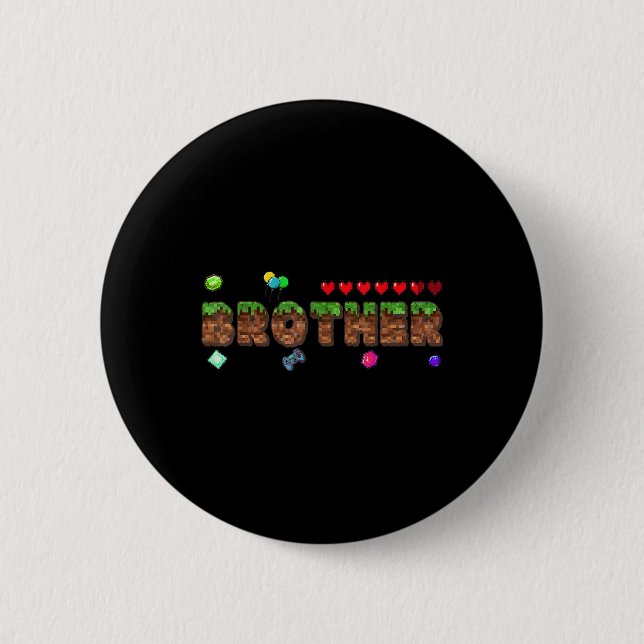 Brother Of The Birthday Boy Pixel Game Matching Fa Button (Front)