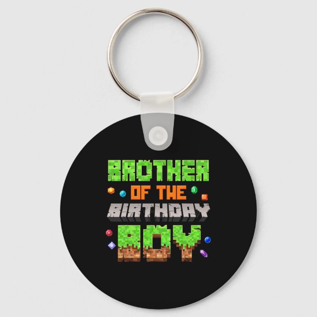 Brother Of The Birthday Boy Pixel Gaming Video Gam Keychain (Front)