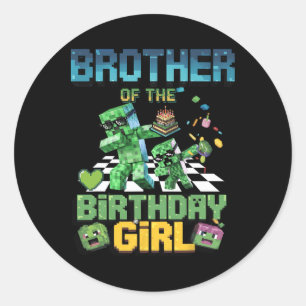Brother Of The Birthday Girl Funny Video Game Pixe Classic Round Sticker