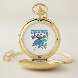 Brother of the Birthday Girl Sea Turtle Shirt Desi Pocket Watch