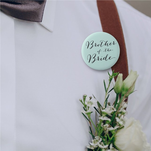 BROTHER OF THE BRIDE Script Wedding Bridal Party Pinback Button (BROTHER OF THE BRIDE Classic Script Wedding Bridal Party Pinback Button @ fatfatin_blue_knot)