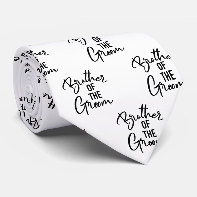 Brother of the Groom Black and White Neck Tie (Rolled)