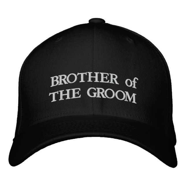Brother of the Groom black white elegant wedding Embroidered Baseball Cap (Front)