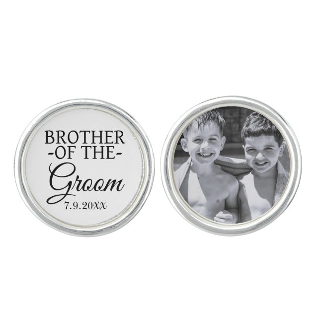 Brother of the Groom Personalized Wedding Photo Cufflinks (Front)
