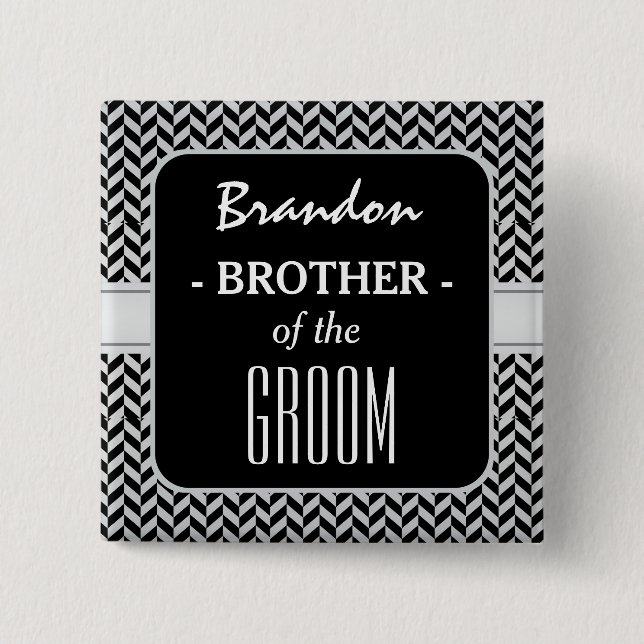 BROTHER OF THE GROOM Trendy Houndstooth A03 Pinback Button (Front)