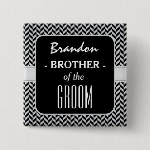 BROTHER OF THE GROOM Trendy Houndstooth A03 Pinback Button
