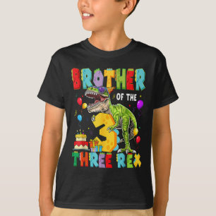 Brother Of The Three Rex 3rd Birthday Boy Dinosaur T-Shirt