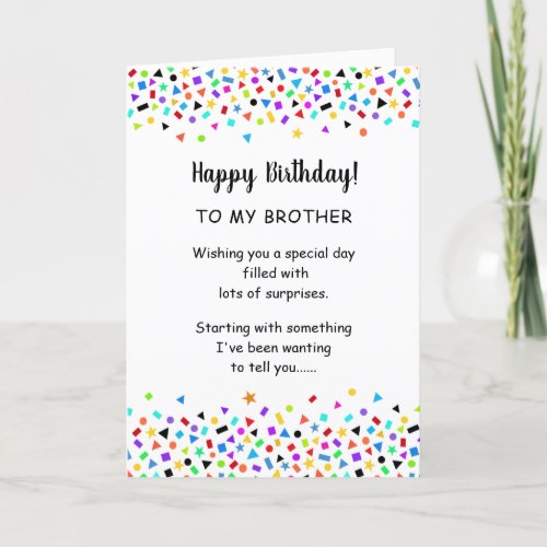 Brother or Sister Funny Birthday Confetti Greeting Card